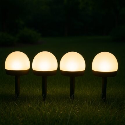 Dome Solar Garden Light Set 4 Pc Outdoor Waterproof LED Lamps for Pathways, Lawns, Yards Landscaping