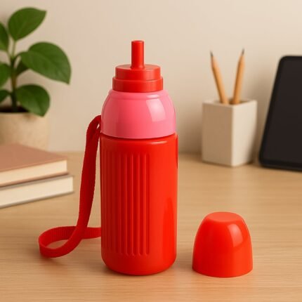 Insulated Plastic Water Bottle Leak-Proof, BPA-Free Sipper with Strap Flip Lid Durable, Lightweight School Travel Bottle for Boys Girls (1 Pc)500ML