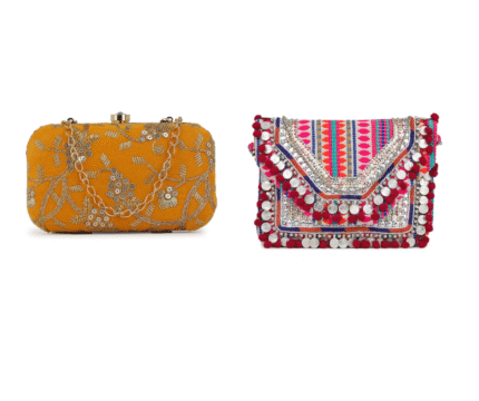 Combo Of Boho Bag And Mustard Embroidered Box Clutch For Girls and womens